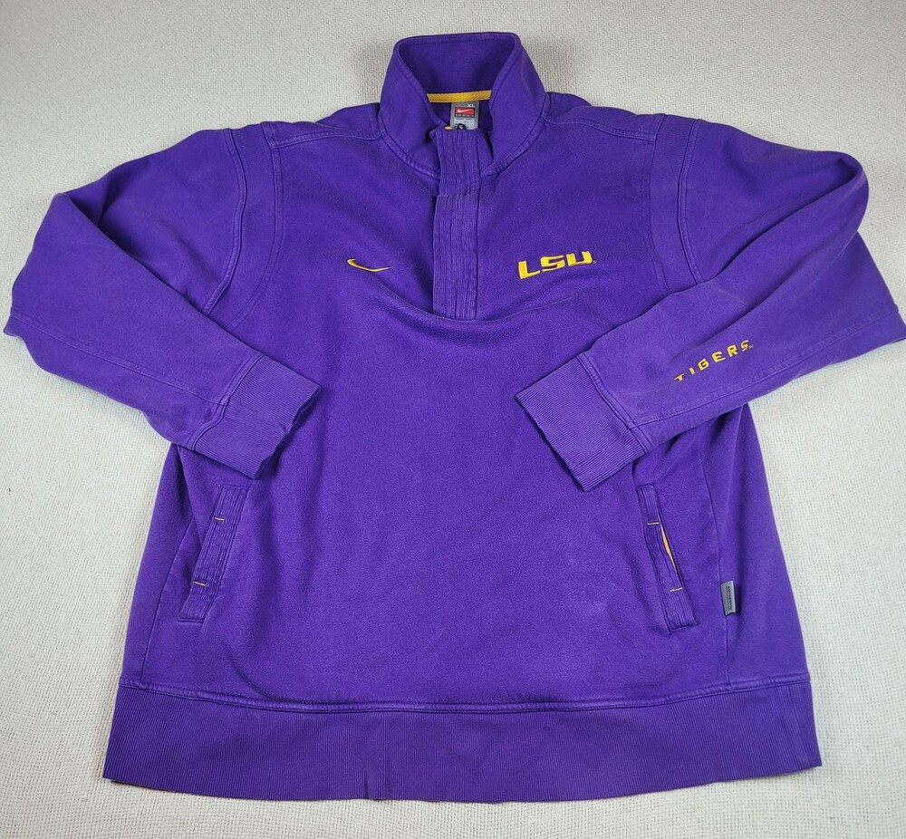 Vtg LSU Tigers Sweatshirt Mens XL NCAA Football Quarter Zip Fleece Nike Pullover